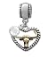 Gold Longhorn in Silver Rope Heart - Im. Rhodium and Charm European Charm Bead Hanger with Clear Swarovski Crystal Drop