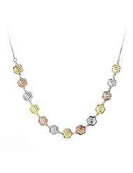 .925 Sterling Silver Rhodium Rose Gold Plating Bead Strand Necklace