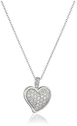 Sterling Silver Cubic Zirconia Pave Heart Pendant, 18"