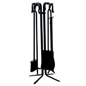UniFlame 5 Piece Triple-Plated Black Wrought Iron Fireset W/ Crook Handles