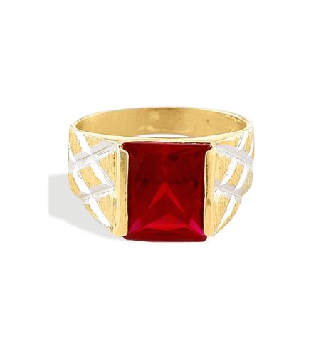 Best14k Yellow White Gold Mexican Fire Ruby CZ Men's Ring 14k Yellow White Gold Mexican Fire Ruby CZ Men's Ring