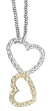 14K Two-Tone Open Heart-Shaped Designer Pendant, Enhanced with Pave Set Diamonds, Sliding on a 16'' Cable-Chain Necklace.(GH-Color, SI-Clarity, c.t.t.w 0.14CT).