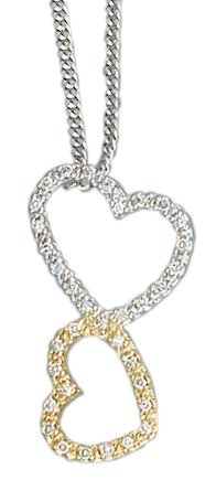 14K Two-Tone Open Heart-Shaped Designer Pendant, Enhanced with Pave Set Diamonds, Sliding on a 16'' Cable-Chain Necklace.(GH-Color, SI-Clarity, c.t.t.w 0.14CT).