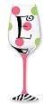 Pink/Green Polka Dot/Zebra Wine Monogram Glass A