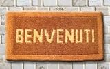Decorative Welcome Mat - Benvenuti - Natural Fiber - 18x30.