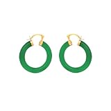 14K Yellow Gold 5 x 30 MM Jade Hoop Earrings