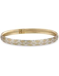 Goldtone Finish and Sterling Silver Double Criss-Cross Diamond Cut Flex Bangle Bracelet
