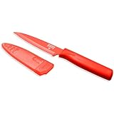 Kuhn Rikon 4-Inch Nonstick Colori Serrated Paring Knife, Red
