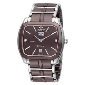 Oniss #ON605-M4 Men's Sappir Burgandy Ceramic Watch with Stainless Steel Silver Trim