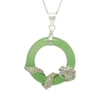 Sterling Silver Green Jade Circle Pendant with Dragon on Chain, 18" $69.00