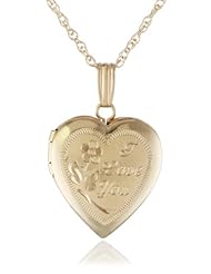 14k Yellow Gold Engraved "I Love You" Heart Locket Necklace, 18"