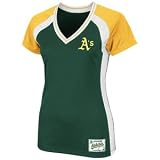 MLB Women's Oakland Athletics Opal Short Sleeve Raglan Deep V-Neck Synthetic Tee (Pro Navy/Pro Scarlet, XX-Large)