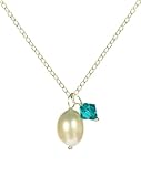 Sterling Silver Crystallized Swarovski Elements December Birthstone Zircon Color Bicone Drops and White Freshwater Cultured Pearl Necklace , 18