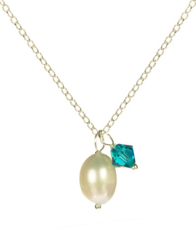 Sterling Silver Crystallized Swarovski Elements December Birthstone Zircon Color Bicone Drops and White Freshwater Cultured Pearl Necklace , 18