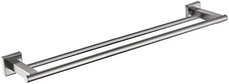 Premium Modern Double Towel Bar Rack w/Square Base (24 Inches)- Brushed Finish, Made from Stainless Steel, Water and Rust Proof, Wall Mounted, Easy to Install