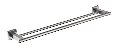 Premium Modern Double Towel Bar Rack w/Square Base (24 Inches)- Brushed Finish, Made from Stainless Steel, Water and Rust Proof, Wall Mounted, Easy to Install