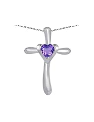 Original Star K (tm) Cross Love Pendant with 6mm Heart Shape Simulated Amethyst in 925 Sterling Silver
