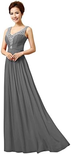 Oailiya Women's Beaded Chiffon Evening Bridesmaid Dress Size 28 Grey