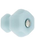 Medium Hexagonal Milk Blue Glass Cabinet Knob With Nickel Bolt.