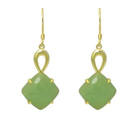 Gold Overlay Sterling Silver Green Jade Cushion Shape Drop Earrings by Amazon.com Collection
