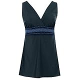 In Stitches One Piece Plus Size Empire V Plunge Swimdress Swimsuit by Longitude - Women's Swimsuit Plus Size Swimsuit