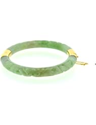 14K Yellow Gold 7" Hand-carved Light Green Jade Bangle