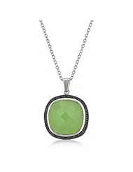 Alexander James White Gold Rhodium Bonded Pendant with a Green Jade CZ and Round Cut Black CZ and Black Jewelers Ink Accents in Tutone Chain Included