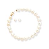 14k Baby Cultured Pearl Set - 5.5 Bracelet and Screwback Earrings