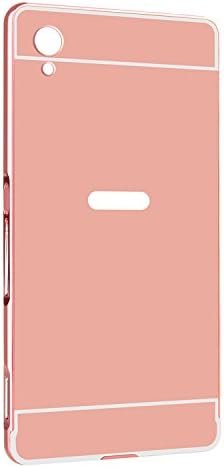Ceoamzus Luxury Mirror Back Cover + Metal Aluminum Frame Case for Sony Xperia M4 Aqua(Rose Gold)