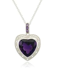 Sterling Silver Amethyst and Diamond Heart Pendant Necklace (0.07 cttw, I-J Color, I2-I3 Clarity), 18"