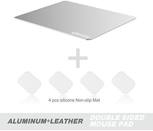 Mouse Pad, Ubetter® 2-in-1 Double Sided Use Metal Aluminum Mouse Pad with Genuine Leather Medium Size for Macbook / Computers / Laptops + 4 Mini Non-slip Mat - Golden Leather