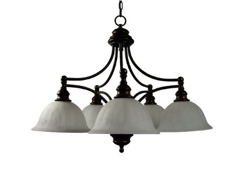Yosemite Home Decor 5035-5DB Broadleaf 5 Light Chandelier, Frosted White Marble Glass Shades, Dark Brown Finished Frame, 28 x 20