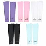 Cosmos Assorted Color UV Protection Cooler Arm Sleeves 5 Pairs for Bike/Hiking/Golf (Black,White,Pink,Purple&Light Blue Color)