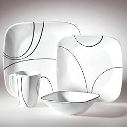 Corelle 1069983 Square 16-Pc Set- Service For 4- Simple Lines