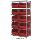 36x30x74 Chrome Wire Shelving With 10 30D Bins Blue