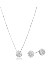Sterling Silver Diamond Accent Miracle Plate Cluster Earrings and Pendant Necklace Jewelry Set (1/10 cttw, I-J Color, I2-I3 Clarity), 18"