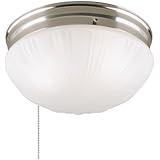 Westinghouse 6721000 Two-Light Flush-Mount Interior Ceiling Fixture with Pull Chain, Brushed Nickel Finish with Frosted Fluted Glass