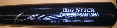 Carlos Santana Signed Baseball Bat Black Cleveland Indians COA