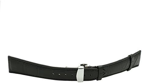 Mens 22mm Alligator Grain Leather Watch Band Strap Push Button Deployment Clasp Contrast Color Black