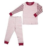 giggle Better Basics Striped Long Johns - Pink/Red (Organic Cotton) (4T)
