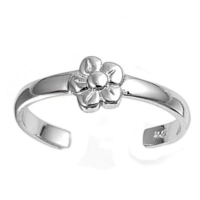 Rhodium Plated Sterling Silver 6mm Plumeria Clear CZ Toe Ring