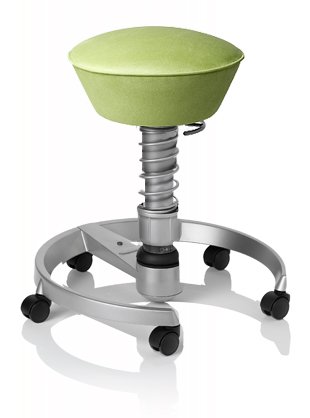 SWOPPER CLASSIC 3D-Aktiv-Bürostuhl Hocker Sitzpolster Normal, Farbe pistacchio, Fussring mit Rollen nach DIN EN 12529, Feder MEDIUM, Basis Titan, Federfarbe wie Basis (SWOP22TR)