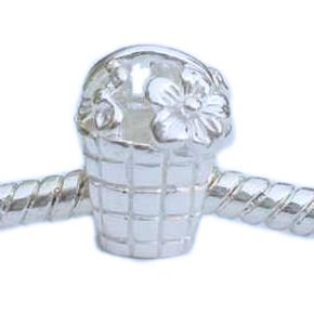 FLOWER BASKET Sterling Silver Charm Bead for 