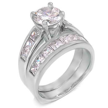 Antique Inspired Silver Wedding Ring Set, Crafted with Top Quality Diamond Color Round Cut and Princess Cut Cubic Zirconia, Limited Time Sale Price Offer, Comes with a Free Gift Box and Special Pouch
