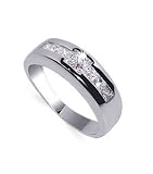 Nickel Free Tarnish Free Sterling Silver Clear Cubic Zirconia Polished Rhodium Plated 7mm Band Mens Ring Size 9, 10, 11, 12, 13
