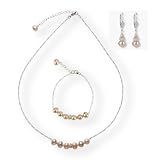Peach Pink Six Degrees Silver Cultured Pearl Necklace Bracelet Earrings Set