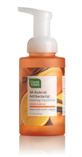 Cleanwell All Natural Anti Bacterial Foaming Hand Soap, Orange Vanilla, 9.5-Ounce Bottle (Pack of 4)