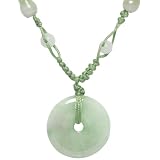 Natural Grade A Jadeite Jade Harmony Circlet Coin (Bi) Green Cord Necklace