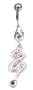 Blue Crystal Big Snake Serpant Steel Belly Ring Barbell