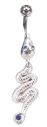 Blue Crystal Big Snake Serpant Steel Belly Ring Barbell